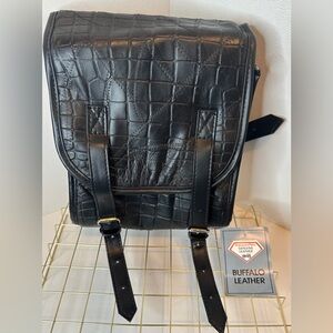 NWT Diamond Plate Genuine Buffalo Black Leather Sissy Bar Bag for Motorcycle